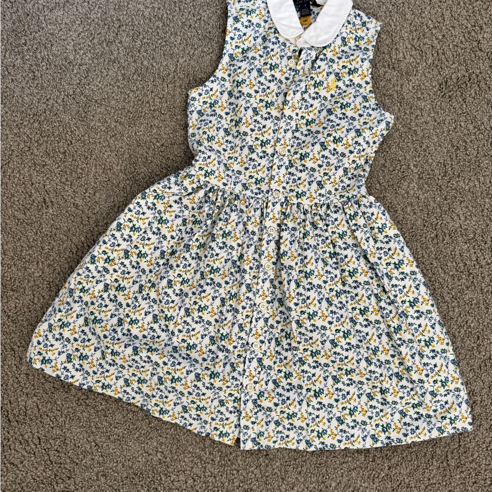 Polo by Ralph Lauren Yellow & Blue Floral Dress with White Peter Pan Collar
